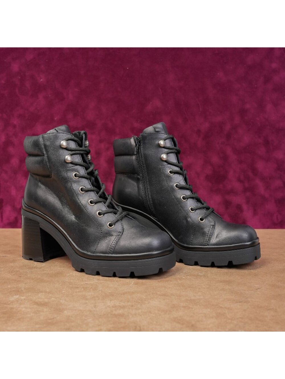 Jeffrey Campbell Wmn Hik Black Leather Festival Party Platform Combat Boots sz 7